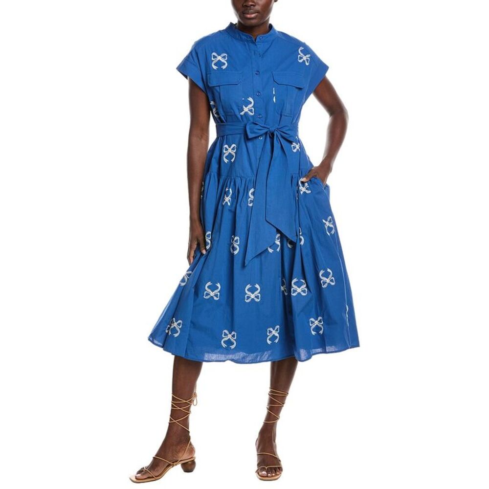 Gracia Womens  Embroidered Sleeveless Belt Dress, Blue
